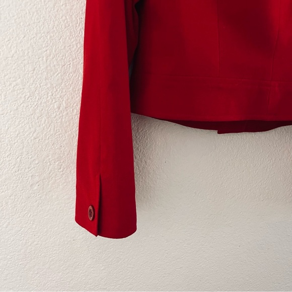Vintage 1990s Jessica Ash Wool Gabardine Button-Front Cropped Jacket Red - Picture 11 of 16